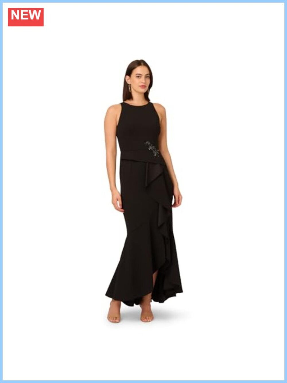 Adrianna Papell Beaded Crepe Halter Gown Mermaid Formal Evening Dress